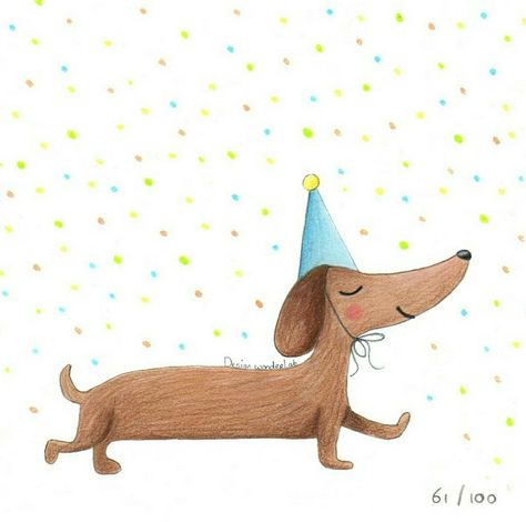 Happy Birthday Dachshund, Arte Dachshund, Dachshund Cartoon, Dachshund Illustration, Puppy Portraits, Watercolor Birthday Cards, Dachshund Shirt, Birthday Dog, Dachshund Art