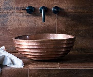 Copper wash hand basin Cloakroom Wc, Cloak Room, Timber Vanity, Downstairs Loo, Downstairs Toilet, Toilet Room, Wash Hand Basin, Bathroom Design Decor, Bathroom Inspo