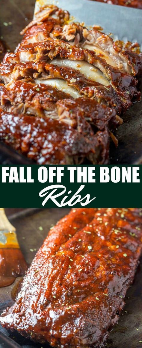 Ribs Recipe Oven, Fall Off The Bone Ribs, Ribs In Oven, Oven Baked Ribs, Bbq Recipes Ribs, Baked Ribs, Pork Rib Recipes, Bbq Dinner, Slow Cooked Meals