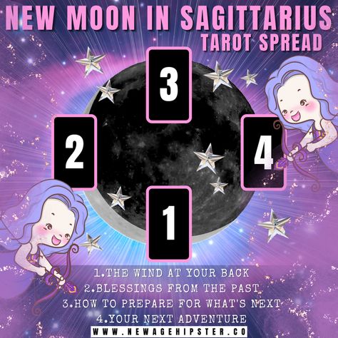 New Moon in Sagittarius Tarot Spread — New Age Hipster New Moon In Sagittarius Tarot Spread, Sagittarius Tarot Spread, Moon 2024, Scorpio Full Moon, Sagittarius Tarot, New Moon In Sagittarius, Full Moon In Sagittarius, Full Moon Eclipse, Moon In Sagittarius