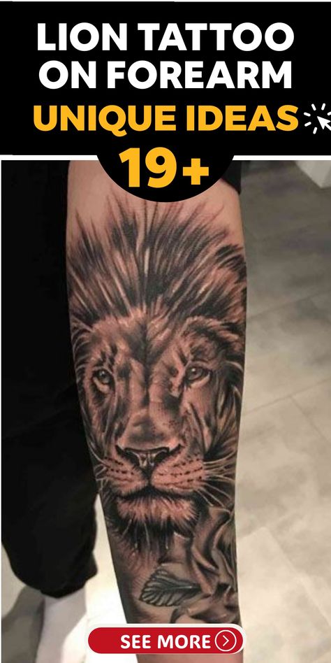 Embrace a sense of confidence and empowerment with a stunning lion tattoo on your forearm. Channel the noble traits of courage and strength into your everyday life by showcasing the magnificent symbolism of the lion. Whether opting for a lifelike portrayal or an artistic interpretation, this bold choice for body art exudes an aura of inner fortitude and leadership. Step into each day imbued with the regal energy of this powerful creature, symbolizing resilience and bravery with every glance at y Lion Tattoo On Forearm, Lion With Wings, Front Shoulder Tattoos, Cubs Tattoo, Lion Mandala, Lion Eyes, Scene Tattoo, October Quotes, Penguin Tattoo