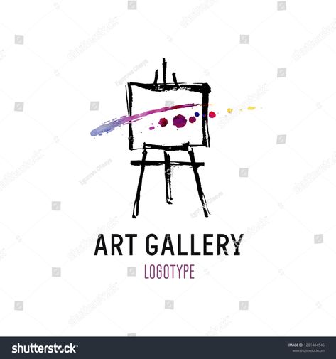 Logo for art gallery. Illustration of an easel with abstract picture. #Ad , #ad, #gallery#art#Logo#Illustration Art Logo Ideas Creative, Logo For Painting Artist, Logo For Art Page, Painting Logo Ideas, Artist Logo Design Creative, Art Shop Logo, Logo For Artist, Art Gallery Logo Design, Art Gallery Illustration