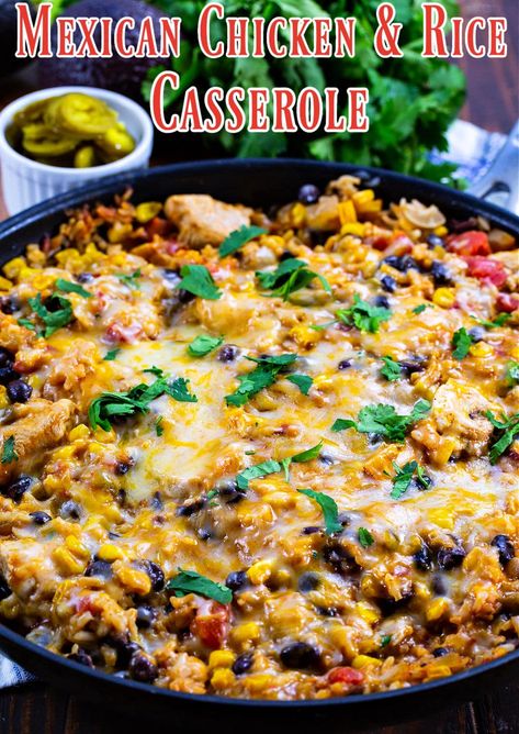 Mexican Chicken And Rice Casserole, Rice Casserole Dishes, Mexican Chicken And Rice, Spicy Southern Kitchen, Easy Chicken Dinner, Mexican Chicken Casserole, Chicken And Rice Casserole, One Pan Meal, Chicken Rice Casserole