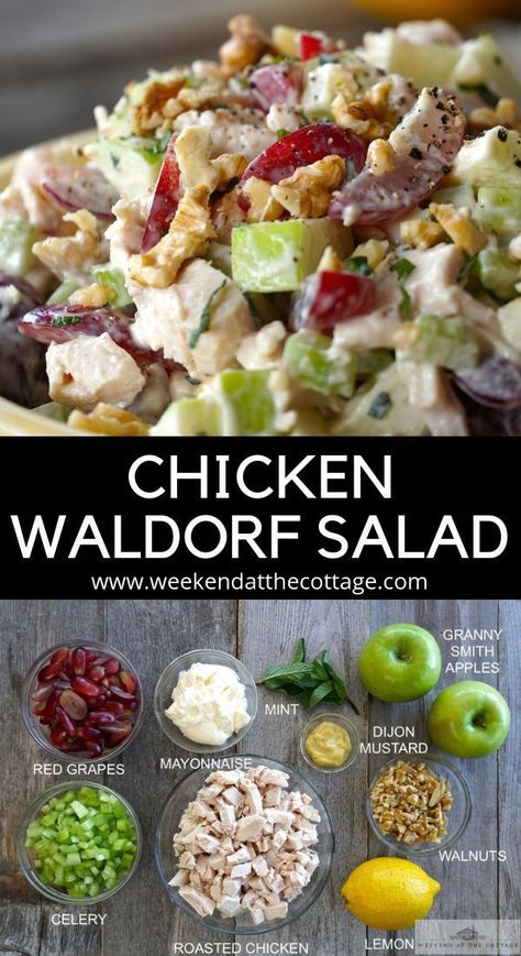 Chicken Waldorf Salad Recipe, Chicken Tart, Chicken Waldorf Salad, Waldorf Salad Recipe, Makanan Rendah Kalori, Lemon Roasted Chicken, Sommer Mad, Resep Smoothie, Waldorf Salad