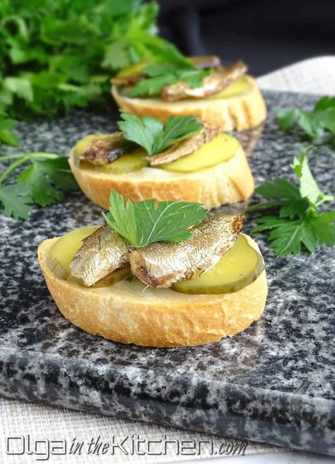 Sprats and Pickles Tea Sandwiches (Canapes) - Olga in the Kitchen Homemade Pickles Dill, Smoked Salmon Cream Cheese, Cream Cheese Sandwiches, Salmon Cream Cheese, Waffle Cake, Ukrainian Recipes, Mood Food, Tea Sandwiches, Russian Recipes