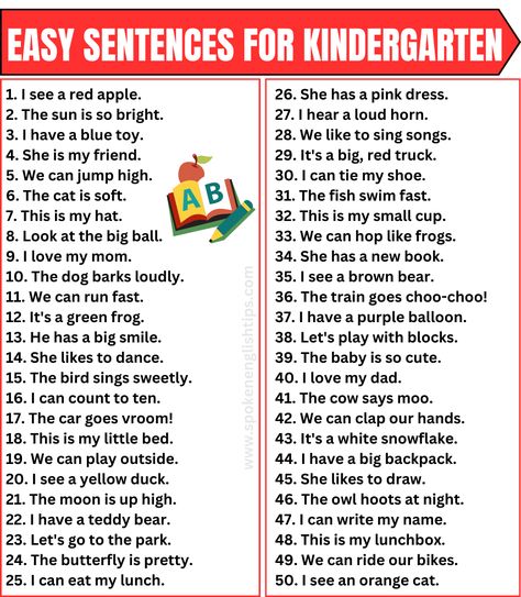 Easy Sentences For Kindergarten, Simple Sentences For Kids, Simple Sentences For Kindergarten, Sentences For Kindergarten, December Kindergarten, Kids Worksheets, Basic Grammar, Kids Worksheets Preschool, Worksheets Preschool