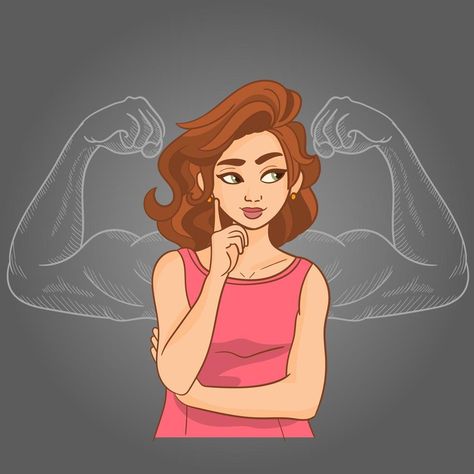 Confident Drawing, Self Confident Woman, Women Illustration, Fake Muscles, Woman Illustration, Woman Drawing, Successful Women, Confident Woman, Beautiful Nature Pictures