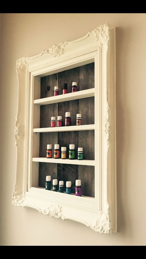 Shelf For Essential Oils, Essential Oil Shelf Diy, Essential Oil Cabinet, Essential Oils Shelf, Ladder Shelf Diy, Essential Oil Rack, Essential Oils Organization, Oil Rack, Oil Shelf