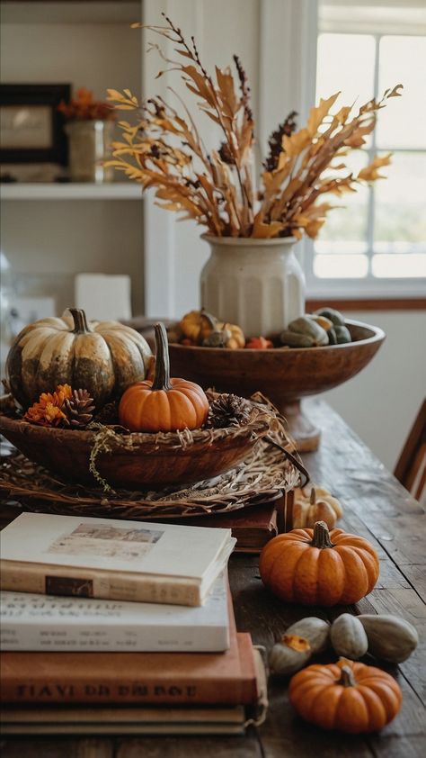 Discover beautiful neutral fall decor ideas for your home farm house From the cozy front porch to the inviting living room this DIY home tour for 2023 showcases stunning bedroom mantle kitchen and fireplace designs Get inspired for your own home decor projects in 2022 and beyond Bedroom Mantle, Neutral Fall Decor Ideas, Cozy Front Porch, Fall Dining Table Decor, Fall Dining Table, Thanksgiving Home Decor, Inviting Living Room, Fireplace Designs, Neutral Fall Decor