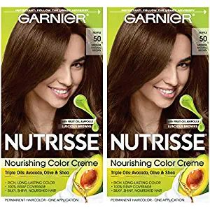 Amazon.com : Garnier Nutrisse Nourishing Permanent Hair Color Cream, 50 Medium Natural Brown (Truffle) (2 Count) Brown Hair Dye : Beauty Garnier Hair Color, Medium Golden Brown, Natural Brown Hair, Grey Hair Coverage, Temporary Hair Dye, Coloring For Boys, Honey Brown Hair, Color Conditioner, Brown Hair Dye