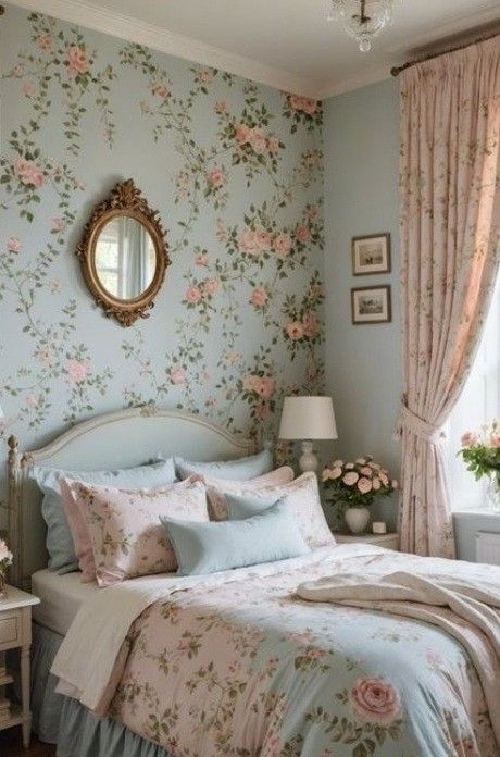 Cottage Rooms Bedrooms, Bedroom English Style, Cottage Style Bedroom Ideas, English Cottage Style Bedroom, Floral Bedroom Ideas, Feminine Bedrooms, Warm Cozy Bedroom, Vintage Cottage Bedroom, Shabby Chic Bedrooms On A Budget