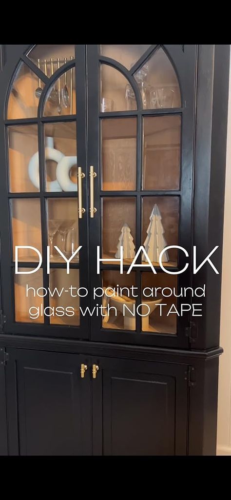 Check out this video How to paint around glass without taping off! from Sammie Glass Door Cabinet Makeover, Glass Kitchen Cabinets, Glass Cupboard, Glass Cabinet Door, Cabinet Glass Doors, Diy Furniture Flip, Redo Cabinets, Glass Dresser, Furniture Flips