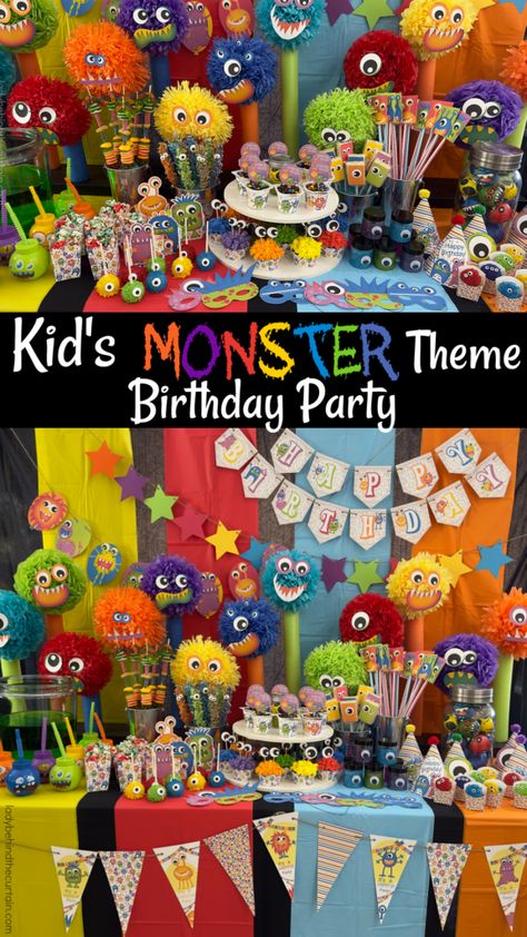 Kid's Monster Theme Birthday Party + Video Monster Theme Birthday Party, Monster Cake Pops, Decorated Pretzels, Frozen Cake Pops, Monsters Under The Bed, Monster Party Decorations, Party Monsters, Birthday Party Video, Monster First Birthday