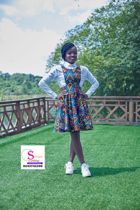 Ankara Pinafore by SEMASA CLOTHING 0243742208 Pinafore Ankara Styles, Ankara Pinafore, African Inspired Fashion, African Style, Latest African Fashion Dresses, Ankara Styles, Inspired Fashion, African Inspired, African Fashion Dresses