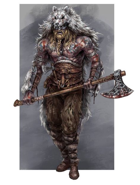 Edgy Artwork, Berserker Tattoo, Fenrir Tattoo, Viking Berserker, Arte Viking, Icewind Dale, Viking Character, Rune Tattoo, Warrior Tattoos