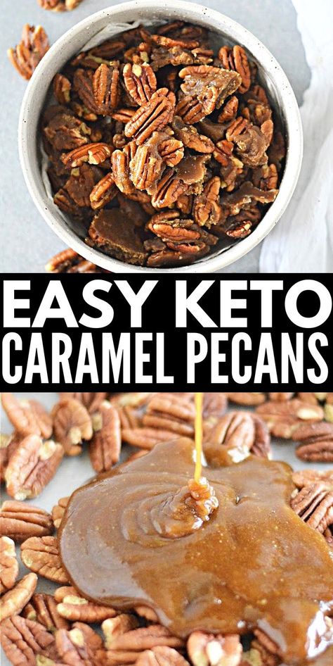 Keto Caramel Pecans #ketocaramelpecans #caramelpecans Keto Salted Caramel, Caramel Pecans, Keto Caramel, Keto Candy, Pecan Recipes, Caramel Pecan, Ketogenic Diet Recipes, Sugar Free Desserts, Agaves