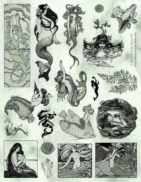 Mermaid Illustration Vintage, Lady Of The Lake Art, Antique Mermaid, Art Nouveau Mermaid, Tattoo Mermaid, Mermaid Vintage, Lady Of The Lake, Mermaid Illustration, Fantasy Mermaids