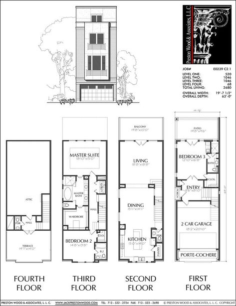 Townhomes, Townhouse Floor Plans, Urban Row House Plan Designers – Preston Wood & Associates Townhomes Modern, Townhouse Floorplan, Townhome Floor Plan, Row Housing, Townhouse Plans, Local House, 20x40 House Plans, Flat House, Rental Ideas