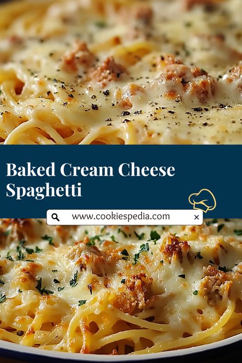 Spaghetti Easy, Baked Cream Cheese, Cream Cheese Spaghetti, Baked Cream Cheese Spaghetti, Baked Spaghetti Casserole, Cream Sauce Pasta, Spaghetti Casserole, Weekday Dinner, Cheese Spaghetti