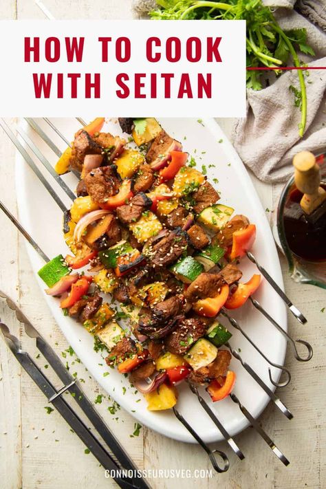 Thinking of trying seitan but not sure what to do with it? Read through this simple guide to learn everything you need to know about cooking with seitan. Bbq Vegan, Beef Burrito Recipe, Homemade Seitan, Veggie Kebabs, Chicken Kebab Recipe, Seitan Recipes, Vegan Dinner Recipes Easy, Pineapple Chunks, Easy Vegan Dinner