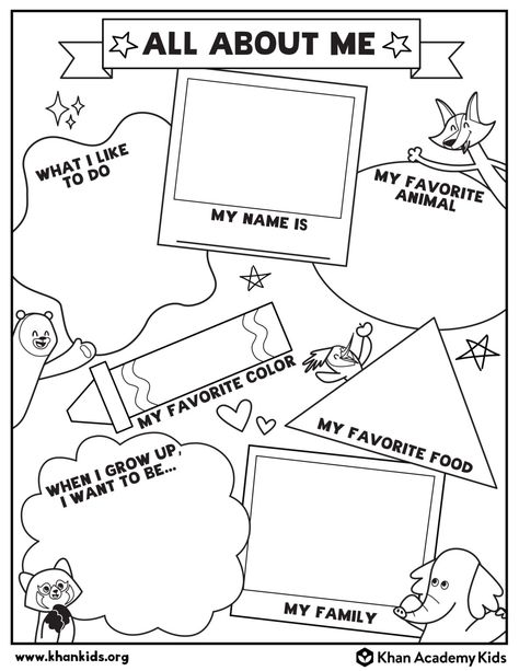 Free All About Me Worksheet - Khan Academy Blog All About Me Collage, About Me Collage, All About Me Display, Printable All About Me, About Me Printable, Me Collage, About Me Worksheet, Me Worksheet, Emotion Words