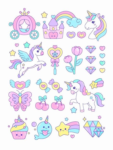 Unicorn Drawing Easy, Cute Sticker Sheets, Unicorn With Rainbow, Rainbow Wallpaper Iphone, Cute Rainbow Unicorn, Unicorn Images, Fantasy Cake, Unicorn Drawing, Drawing Lessons For Kids