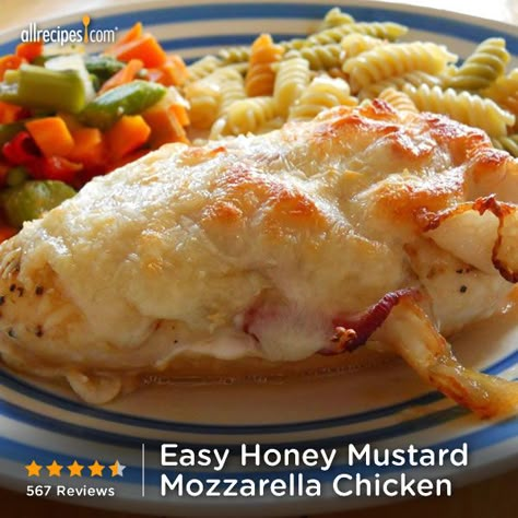 Easy Honey Mustard Mozzarella Chicken | "I made this the other night for my two kids and boyfriend. It turned out great. My son at first looks at it and says there is mustard in this, isn't there? I laughed because neither of my kids like mustard. I told them to try it and if they didn't like it I would make something else. Dinner was over in about 15 minutes." Mozarella Chicken, Easy Honey Mustard, Honey Chicken Recipe, Megan Ward, Chicken Cook, Real Honey, Mozzarella Chicken, Chicken Easy, Italian Recipes Traditional