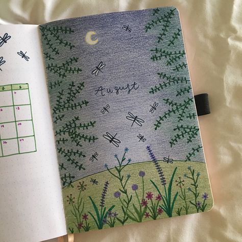 august summer dragonfly bullet journal theme #bujo #bujoideas #bulletjournal #bulletjournaling #bulletjournalideas Cover Page Journal Ideas, 2022 Cover Page, Bujo Theme Ideas, Bujo Themes, Happy August, August Summer, Bullet Journal Themes, Journal Inspo, Journal Themes