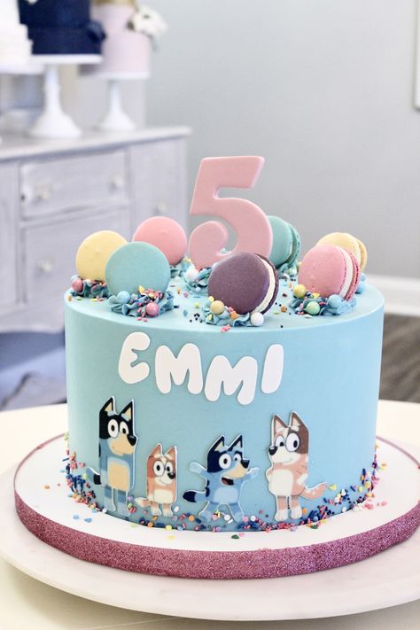 Bluey Birthday Smash Cake, Bluey Birthday Girly Cakes, Bluey 4th Birthday Cake, Bluey Cake Birthday, Bluey Girls Birthday Cake, Bluey Birthday Cupcakes For Girl, Bluey First Birthday Party Ideas Girl, Bluey Girl Cake, Bluey Themed Birthday Cake