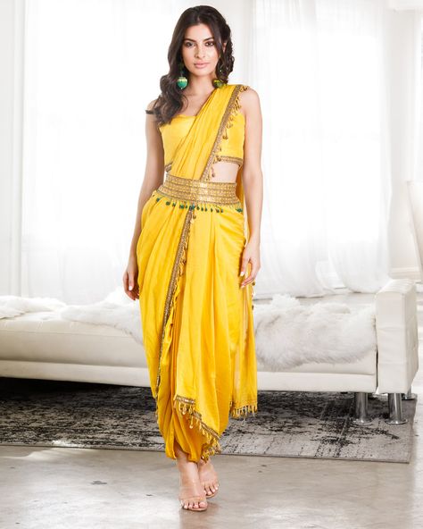 Cheaper version available on Etsy Haldi Dress Ideas, Haldi Dress, Dhoti Saree, Strap Blouse, Haldi Outfits, Haldi Outfit, Mehendi Outfits, Shilpa Shetty, Dhoti Pants