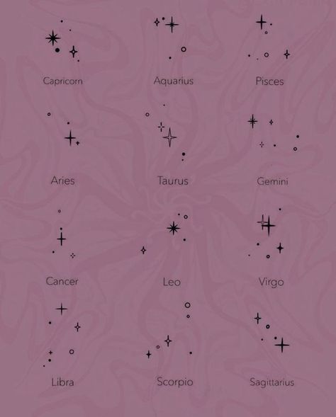 Tattoo Ideas Star Sign, Zodiac Star Tattoo Ideas, Small Astronomy Tattoo Ideas, Zodiac Signs Constellations Tattoo, Star Cluster Tattoo Zodiac, February Star Sign Tattoo, Astrology Couple Tattoo, Star Horoscope Tattoo, Libra Constellation Tattoo Collar Bone