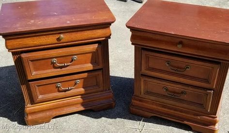 Weekly Updates from My Repurposed Life - 75 new articles Nightstand Redo, Night Stand Makeover, Painted Nightstands, Black Nightstands, End Table Makeover, Nightstand Makeover, Painted Night Stands, Painting Wooden Furniture, Bedroom Furniture Makeover