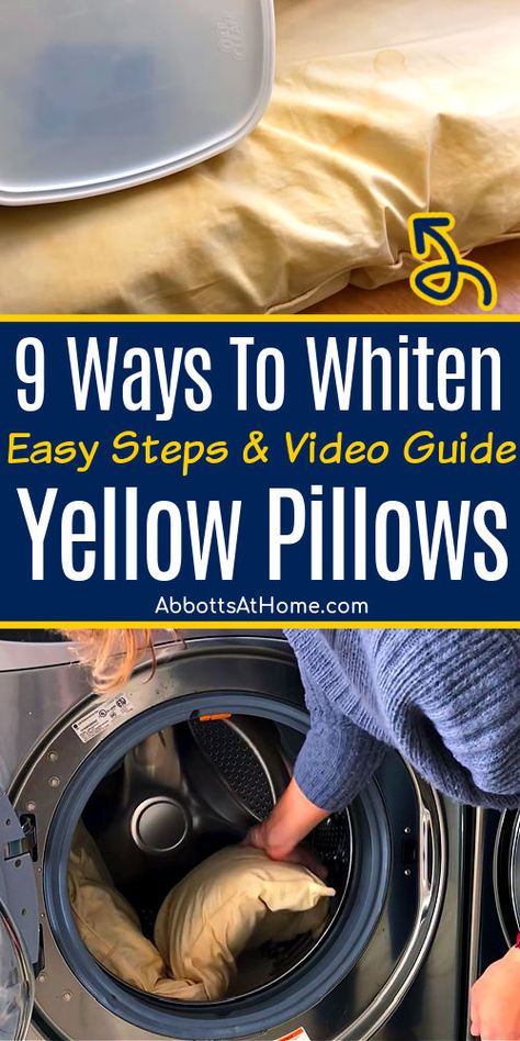 Clean Pillows Front Loader, Clean Yellow Pillows, Yellow Pillows Clean, How To Wash Throw Pillows, Wash Feather Pillows, Cleaning Pillows, Pillows White, Cottagecore Living, Enzyme Cleaner