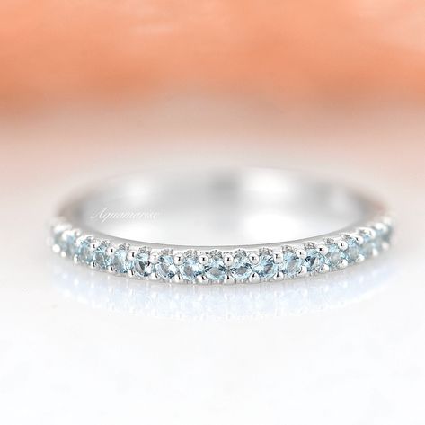 Aquamarine Wedding Band, Aquamarine Wedding, Birthstone Stacking Rings, Stacked Wedding Bands, Half Eternity Wedding Band, Half Eternity Ring, March Birthstone, Creating Jewelry, Eternity Wedding Band