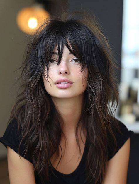 80s Layered Haircut, Long Hair Choppy Layers, Haircuts With Volume, Shaggy Long Hair Choppy Layers, 80s Shag, Curly To Straight Hair, Shag Haircut Ideas, Curly To Straight, Long Shag Hairstyles