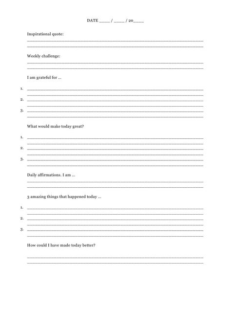 5 Minute Journal Template, The 5 Minute Journal, 5 Minutes Journal, 5 Minute Journal, Five Minute Journal, Make Today Great, Miracle Morning, Therapy Worksheets, Journal Writing Prompts