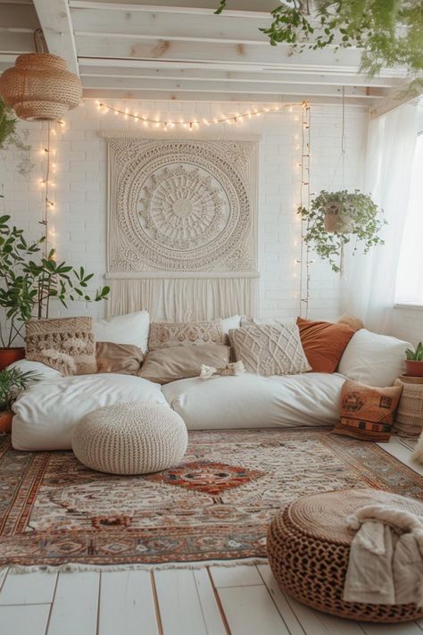 40 Boho Living Room Ideas To Create a Dreamy Oasis Elegant Boho Living Room, Minimalist Bohemian Living Room, Boho Chic Decor Diy, Boho Living Room Apartment, Cottagecore Bedroom, Boho Living Room Ideas, Deco Boho, Boho Chic Living Room, Cozy Minimalist