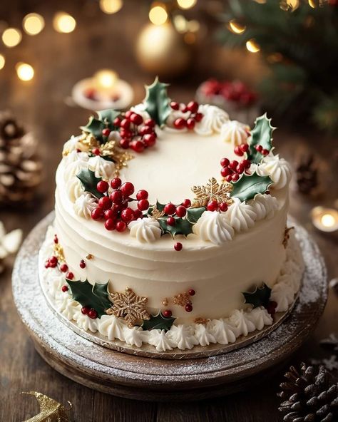 Christmas Cakes Easy, Christmas Themed Cake, Christmas Cake Designs, Festive Desserts, Winter Cake, Christmas Cake Recipes, Festive Treats, Holiday Cakes, Perfect Desserts