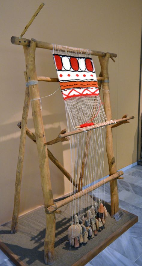 Recreated loom with ancient loomweights from Aiane (2) | Flickr Tapestry Loom, Weaving Machine, Weaving Loom Diy, Card Weaving, Weaving Tools, Weaving Tutorial, Tablet Weaving, Weaving Loom, Diy Weaving