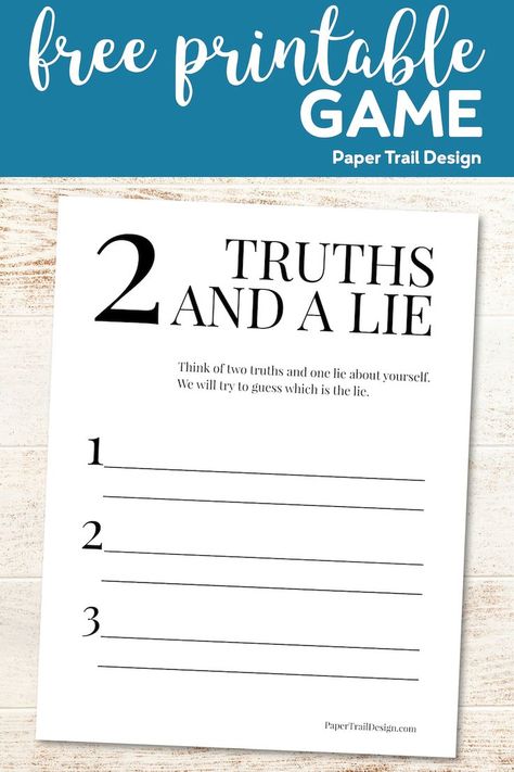 Use this two truths and a lie game printable for an easy get to know you game in a classroom, at a baby shower, youth group, or bridal shower. #papertraildesign #2truths1lie #2truthsandalie #twotruthsandalie #Game #Gettoknowyou #groupgames #classroom 2 Lies 1 Truth Game, Two Truths And A Lie Game, 2 Truths And A Lie Ideas, Getting To Know You Games, Sparks Activities, Two Truths And A Lie, Connect Group, Virtual Team Building, Homemade Carnival Games