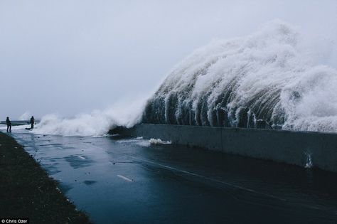 Wall of water: This powerful image is one of 100 photos depicting the devastation of hurricane Sandy that are currently on display on Governors Island Natural Disasters Photography, Wave Pictures, Natural Disasters, Road, Water, Photography