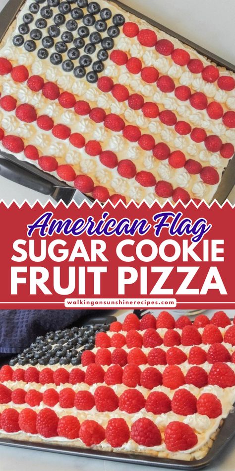 Want something fun and festive to serve on the 4th of July? This fruit piizza recipe is an easy party snack idea you should try! Impress your guest with this fruit sugar cookie pizza with a creamy frosting. Pin this 4th of July food now! 4th Of July Festive Food, Fruit Pizza Flag 4th Of July, 4th Of July Food Fruit Pizza, Fruit Cookie Pizza 4th Of July, 4th Fruit Pizza, Flag Cookie Pizza, Flag Sugar Cookie Pizza, 4th Of July Dessert Pizza, 4th Of July Sugar Cookie Fruit Pizza