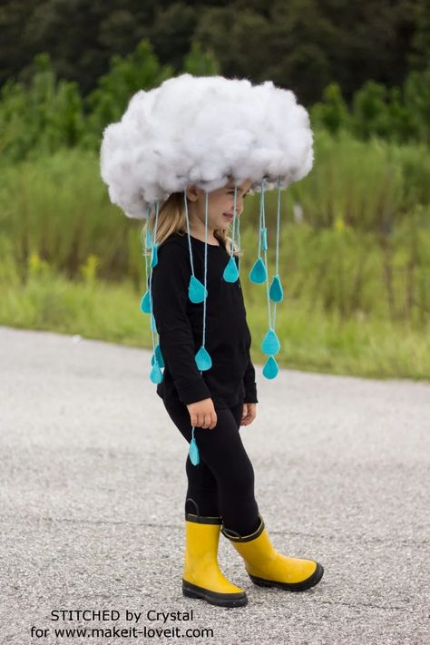 Make a Quick & Easy RAIN CLOUD COSTUME...for all ages! | Make It & Love It Rain Cloud Costume, Diy Halloween Dress, Easy Homemade Halloween Costumes, Halloween Dress Up Ideas, Costumes Faciles, Cloud Costume, Diy Costumes Kids Boys, Halloween Costume Couple, Diy Fantasia