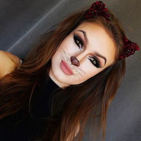 Halloween... Karneval Diy, Cat Halloween Makeup, Halloween Makeup Look, Halloween Make-up Looks, Animal Makeup, Cat Makeup Halloween, Cute Halloween Makeup, Halloween Makeup Diy, Halloween Makeup Tutorial