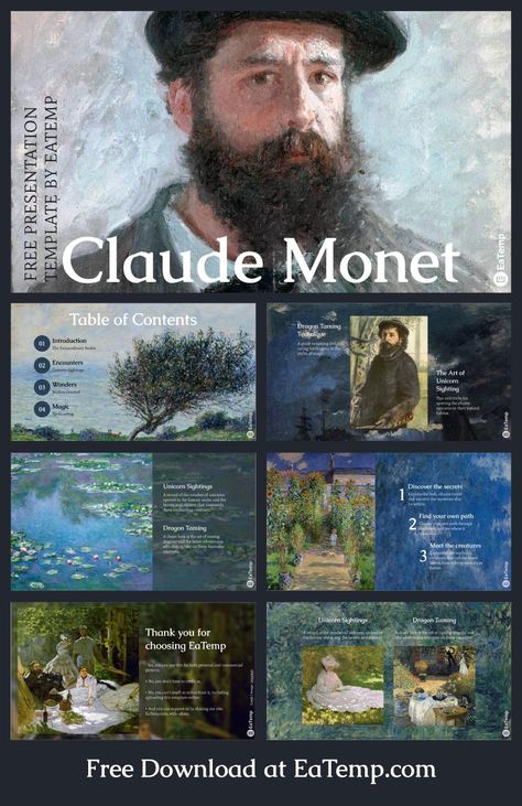 Claude Monet 13 Claude Monet Presentation, Art Slide Presentation, Canva Ppt Ideas, Landscape Presentation, Tv Broadcasting, Ppt Ideas, Gentle Soul, Presentation Slides Design, Powerpoint Tutorial