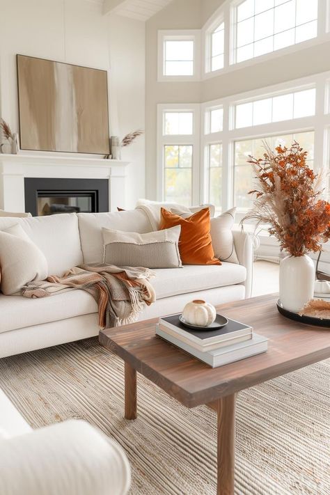 Fall Home Decor Rust Living Room Decor, Rust Living Room, Neutral Living Room Decor, Cozy Fall Home, Cream Living Rooms, Living Room Decor Neutral, Easy Fall Decor, Fall Living Room Decor, Fall Living Room