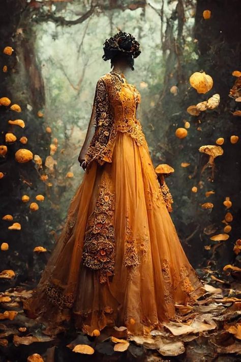 Amber Fantasy Gown, Autumn Court Aesthetic Dress, Autumn Fantasy Dress, Dresses Fantasy Gowns, Fairytale Costumes, Autumn Court, Prince Clothes, Shimmery Dress, Beautiful Long Dresses