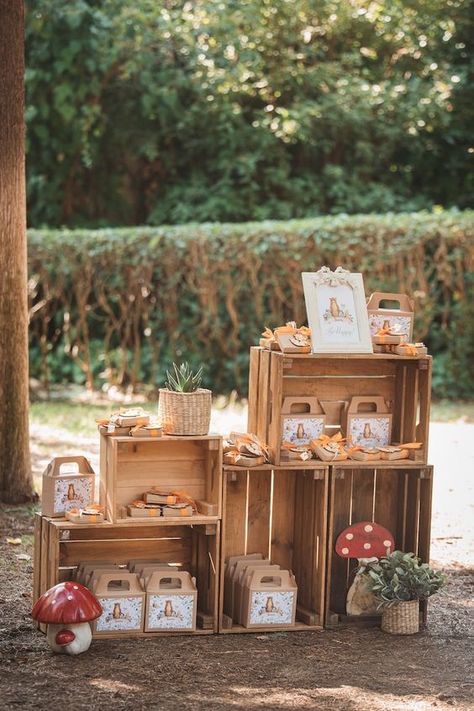 Fall Woodland Birthday Party, Boho Woodland Birthday Party, Woodland Animal First Birthday Party, Girly Woodland Birthday Party, Woodland Animal Tea Party, Woodland Animal Candy Table, Dessert Animals, Woodland Party Food, Crate Shelving