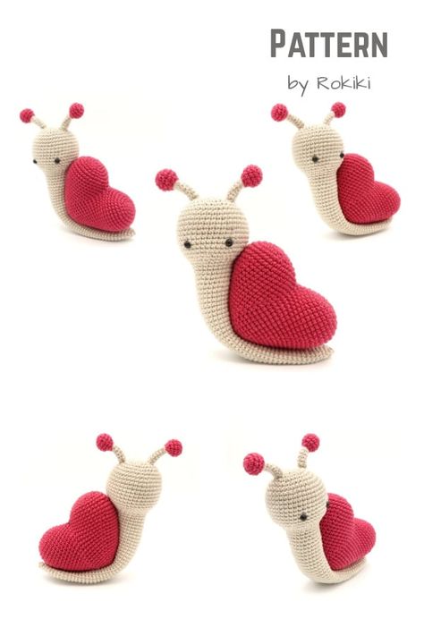 Häkelanleitung für eine Valentinsschnecke Heart Snail Crochet Pattern, Love Bug Crochet, Crochet Valentines Ideas For Kids, Valentine Day Crochet Ideas, Valentine's Crochet Free Patterns, Love Bug Crochet Pattern, Valentine’s Day Amigurumi, Valentines Gift Crochet, Valentine Amigurumi Free Pattern