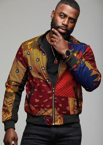 Jackets - Kofi Men's African Print Bomber Jacket (Harvest Multipattern) Modern African Clothing, African Shirts For Men, African Print Clothing, African Clothing For Men, African Shirts, African Men Fashion, Africa Fashion, African Print Fabric, African Men